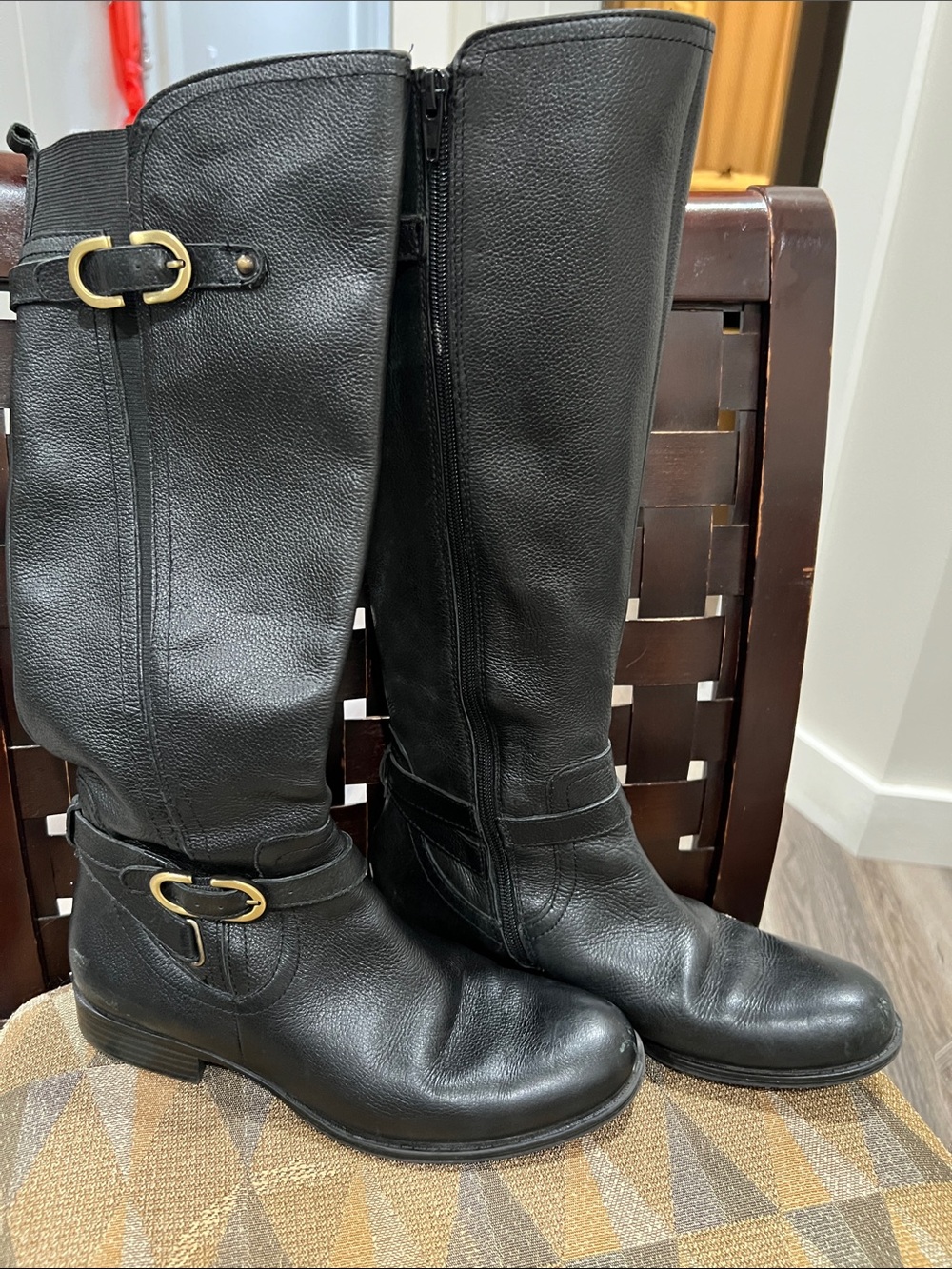 Naturalizer Black Leather Tall Riding Boots with Buckle Accents